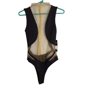 Fashion Nova Size M Swimsuit Island Illusions Sheer One Piece Black Tan NEW